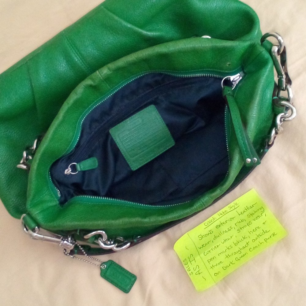 Coach green pebble leather well used